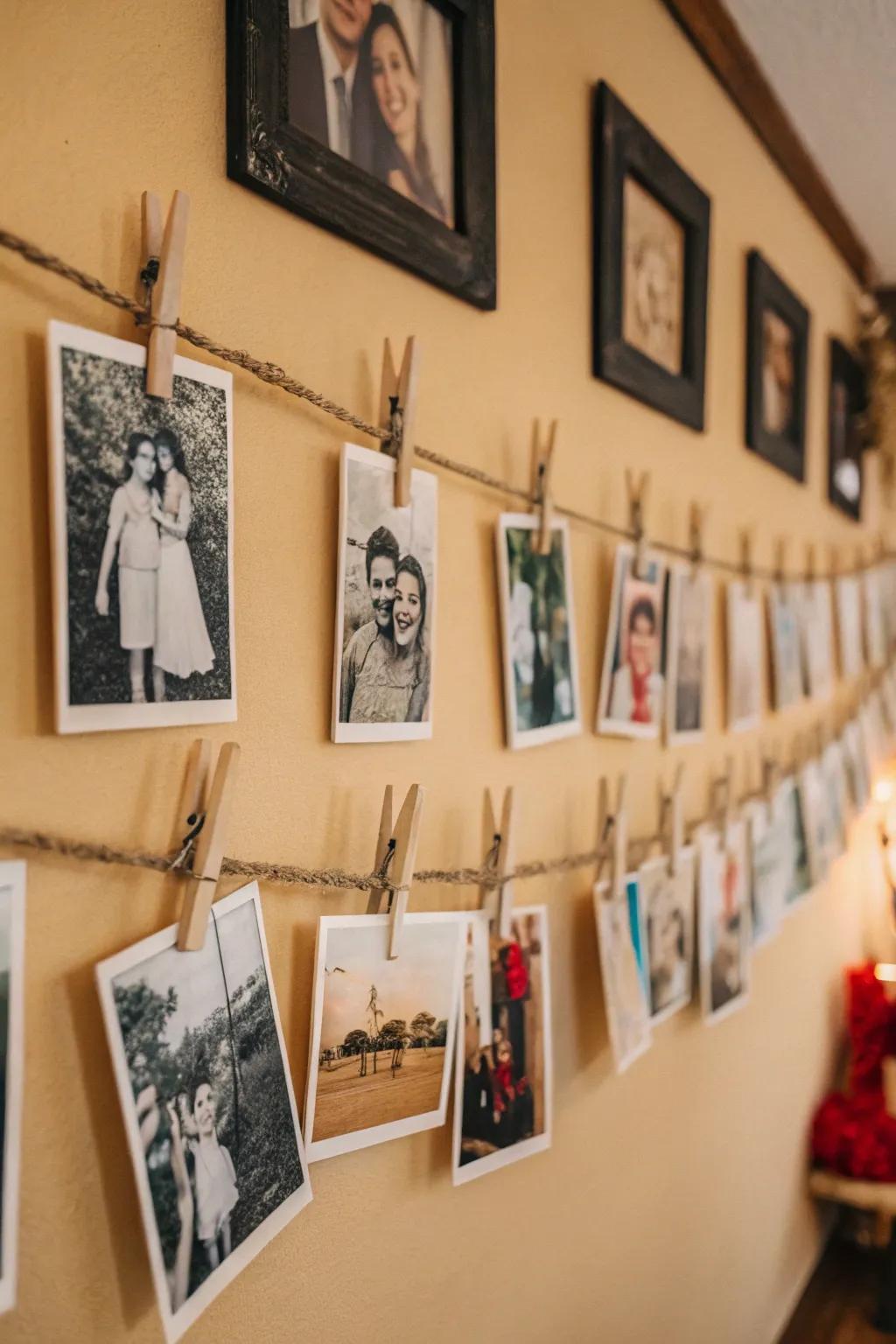 A memory wall that beautifully showcases family moments.