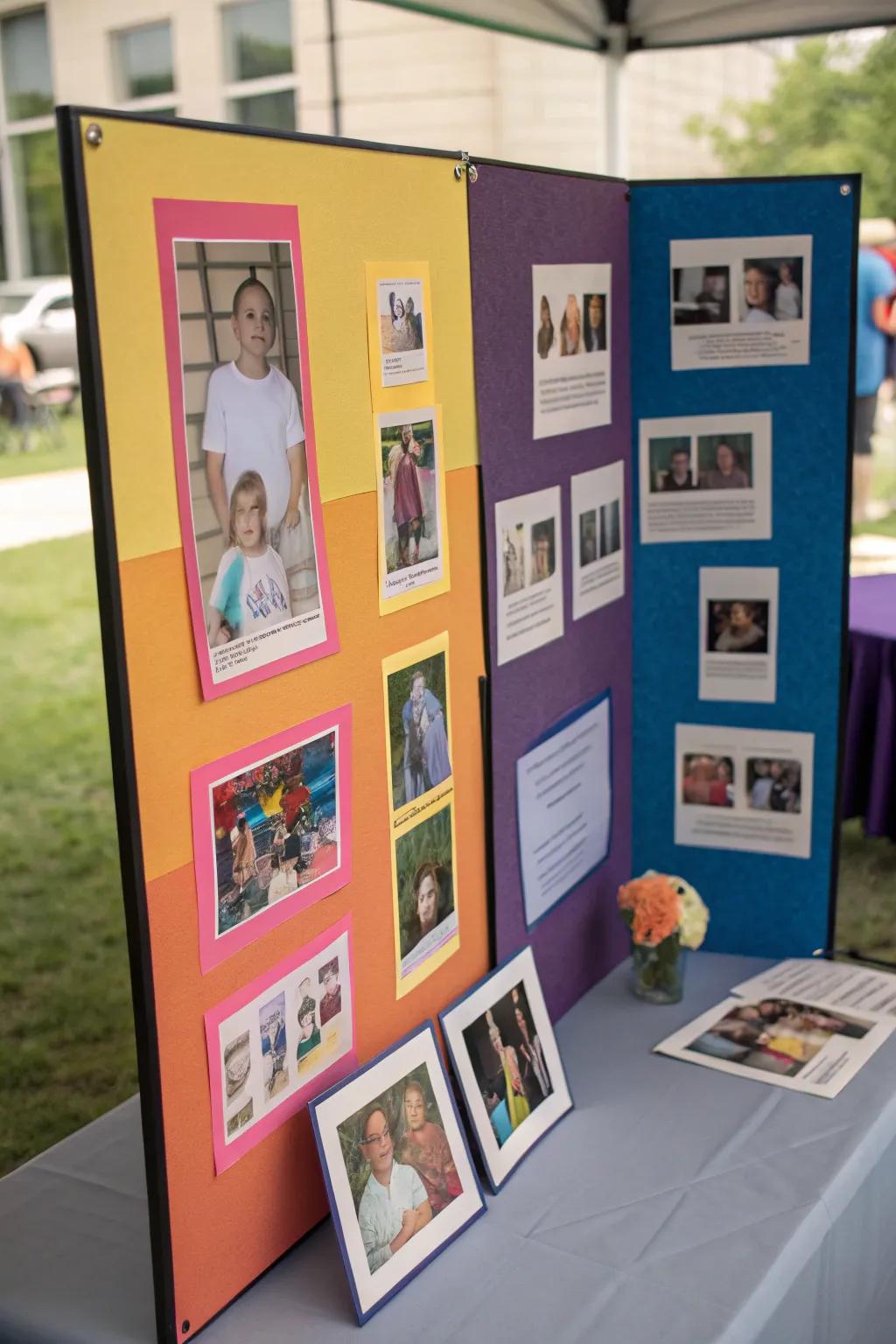 A simple yet elegant foam board with vibrant backgrounds and cherished photos.