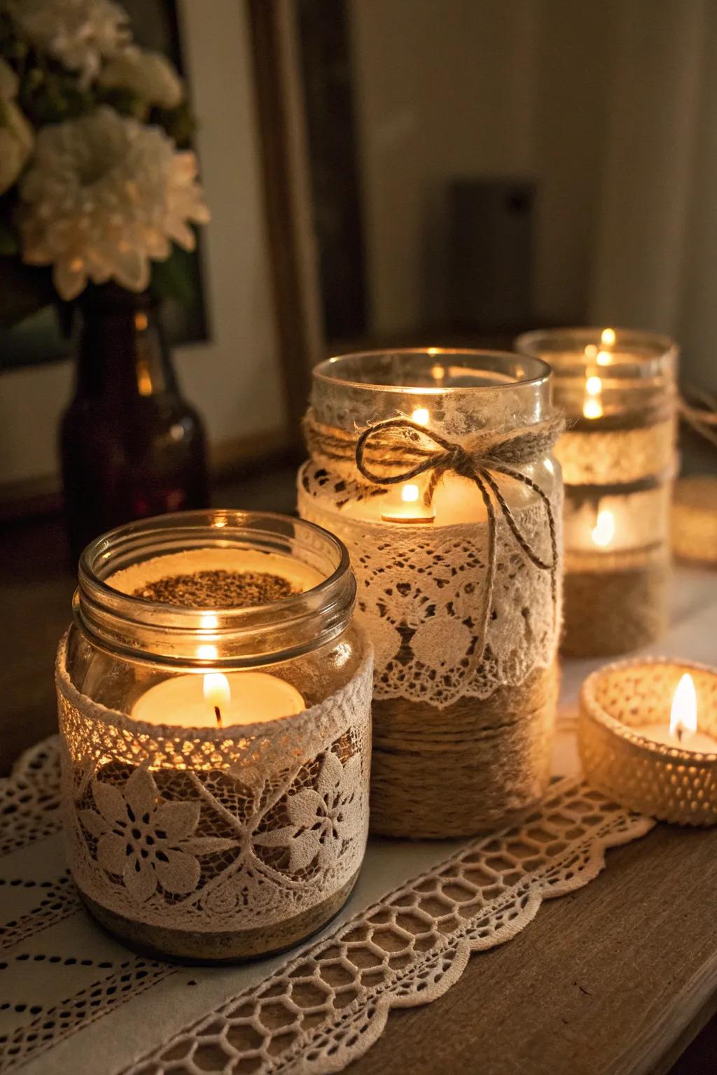 Handmade candle holders add a magical touch to the atmosphere.