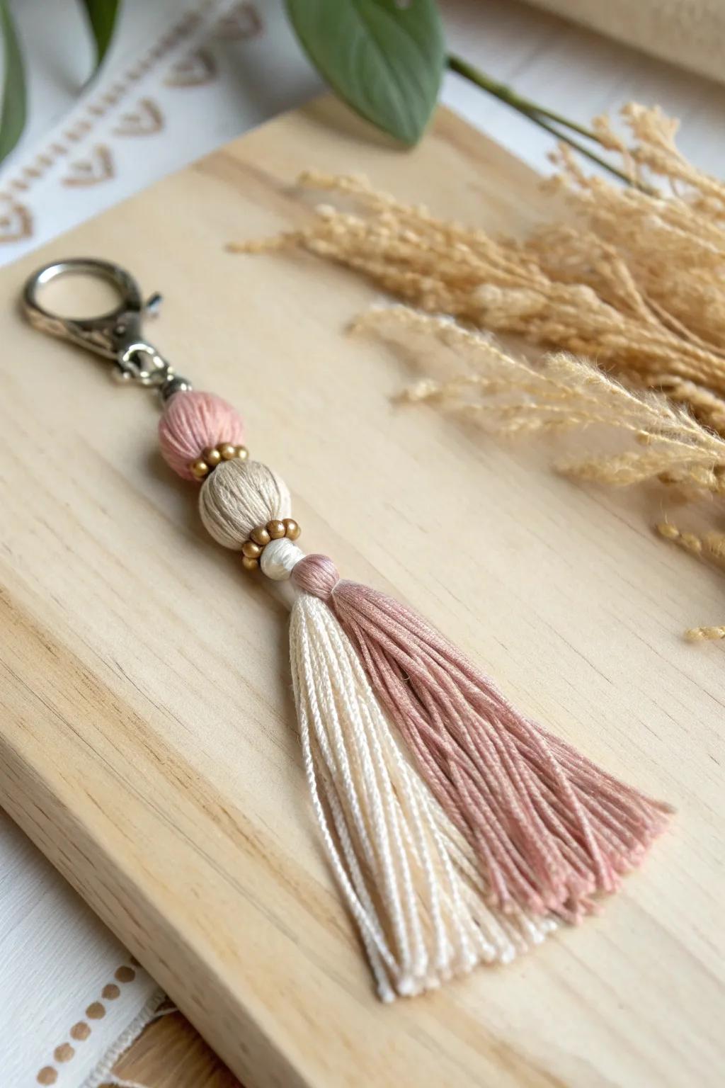 Add a touch of playfulness to your keys with this charming handcrafted tassel keychain.