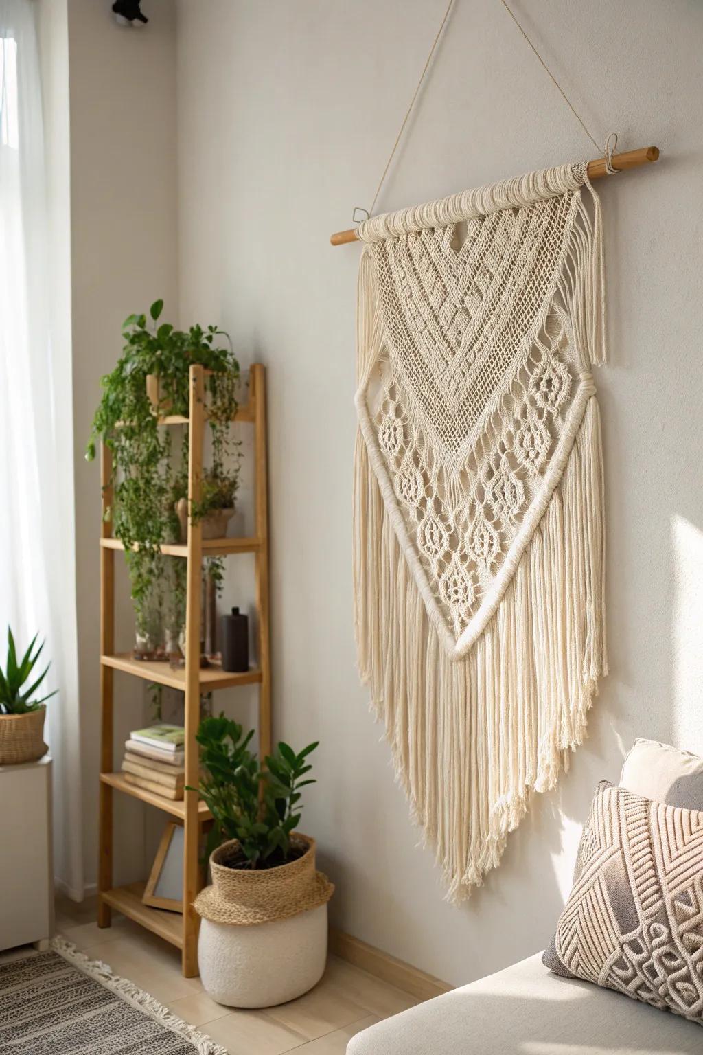 Elevate your living space with a handmade macrame masterpiece, adding warmth and texture to your minimalist decor.