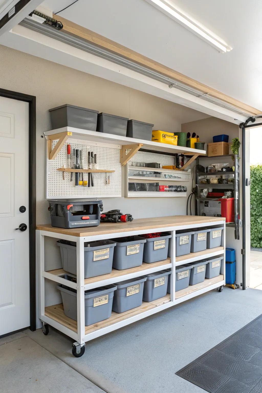 Keep your tools and materials neatly stored with this built-in storage workbench.