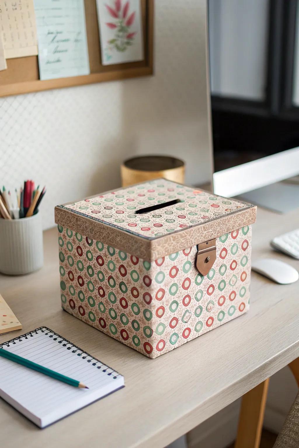 Stylish and simple cardboard box coin bank.