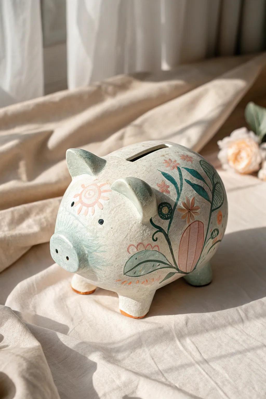 Crafted with love: A charming paper mache piggy bank that brings artful simplicity to saving.