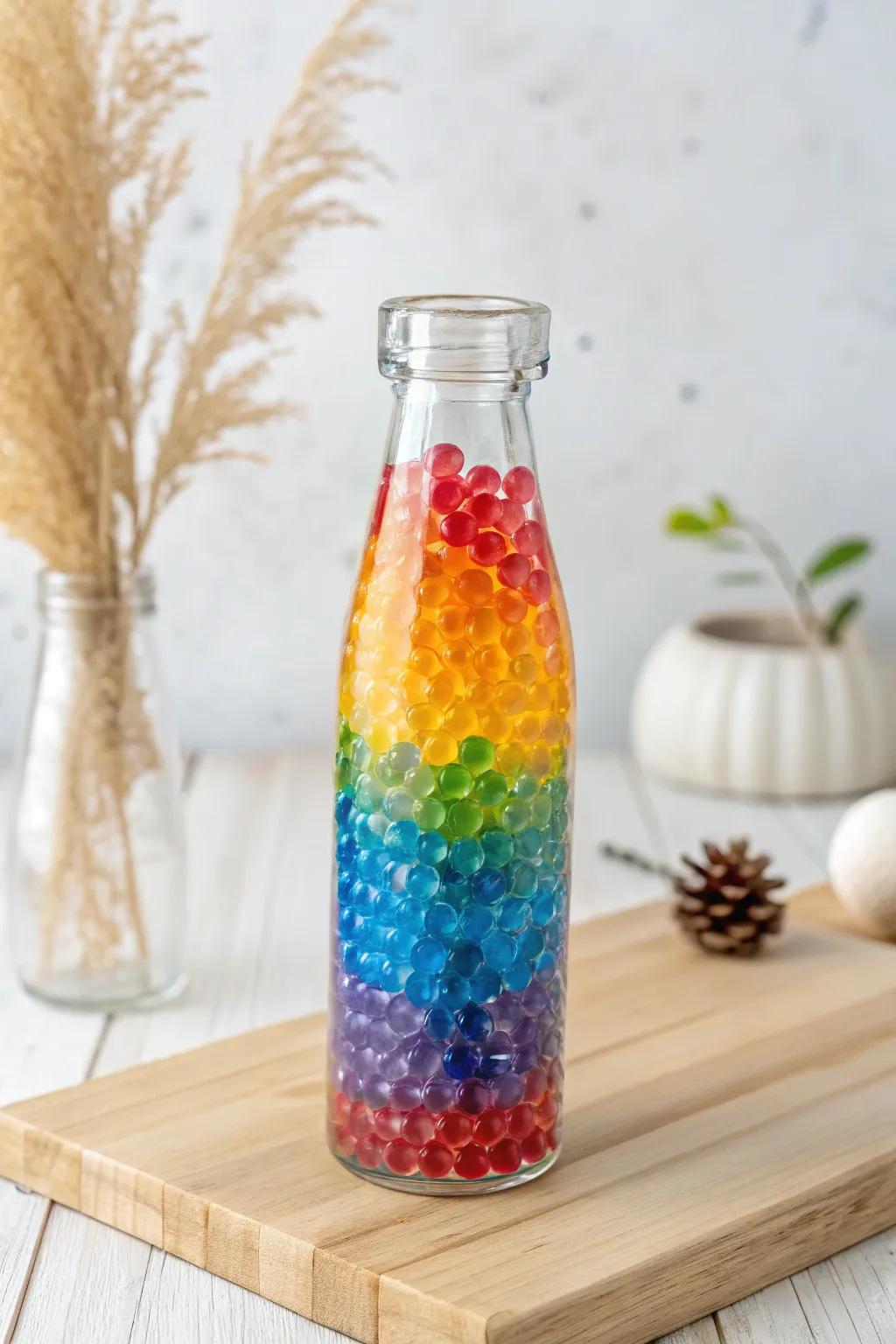 Experience the calming beauty of a Rainbow Water Bead Wonder, where vibrant colors meet minimalist elegance.