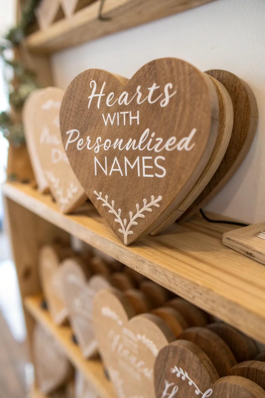 Personalized wooden heart plaques make heartfelt gifts.