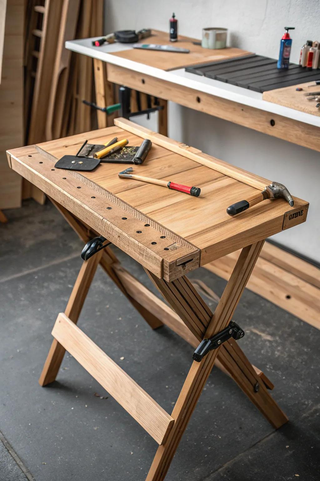 Maximize your workspace with a beautifully crafted foldable workbench.