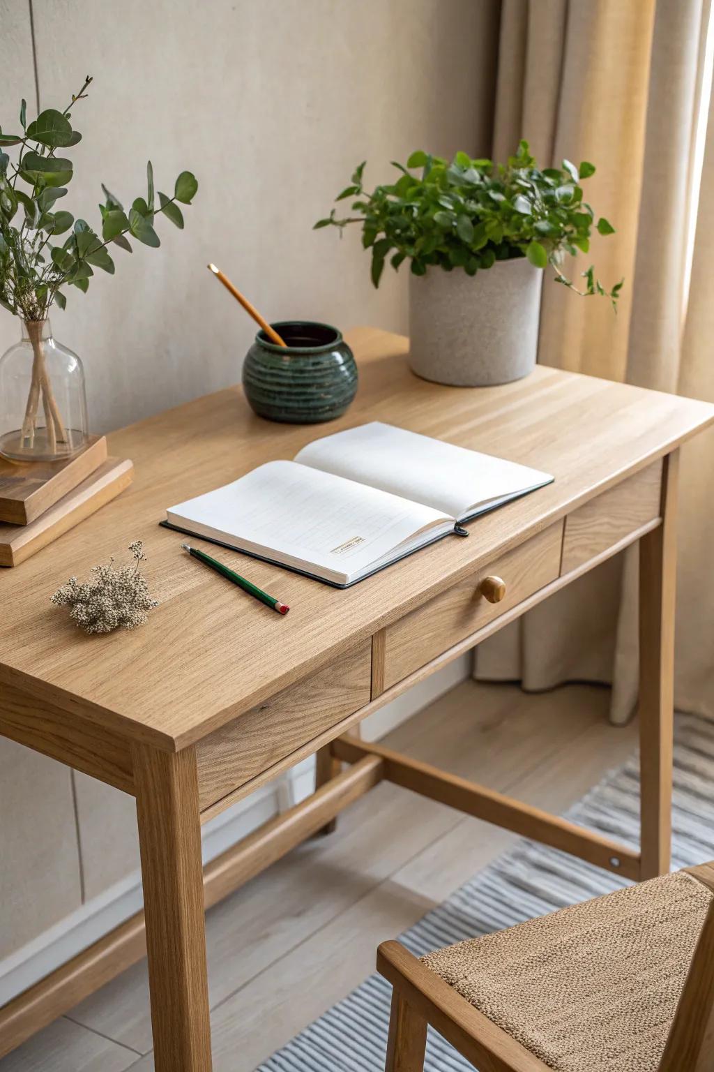 Discover your creative sanctuary with this minimalist drawing table setup, where simplicity meets natural beauty.