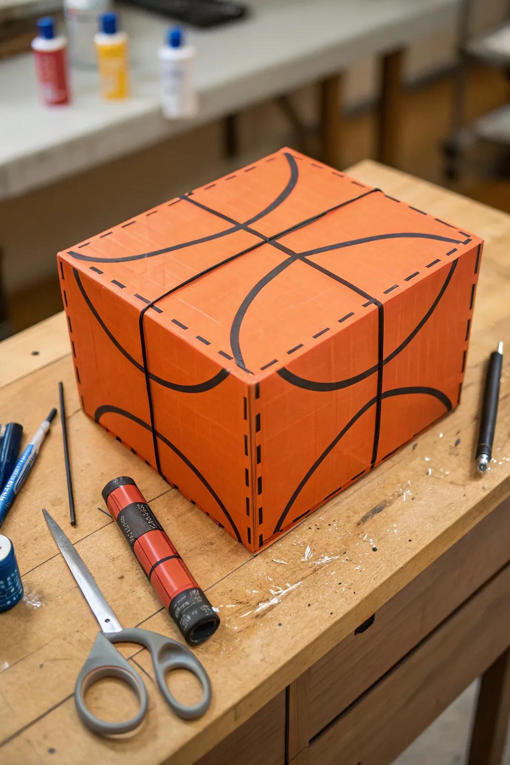 Craft a slam dunk Valentine's box with this basketball court design!
