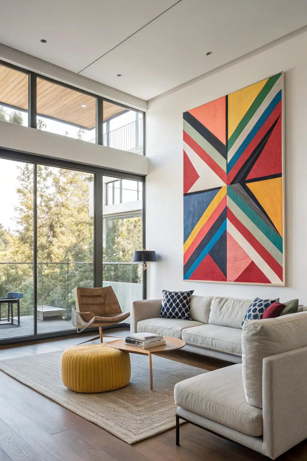 A bold geometric canvas design that adds modern flair to any living space.