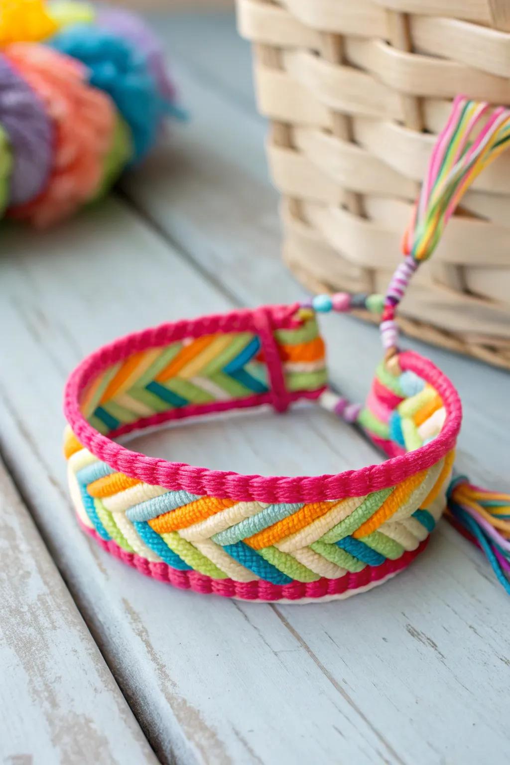 Bright, diagonal stripes make the Candy Stripe bracelet a fun and easy project.