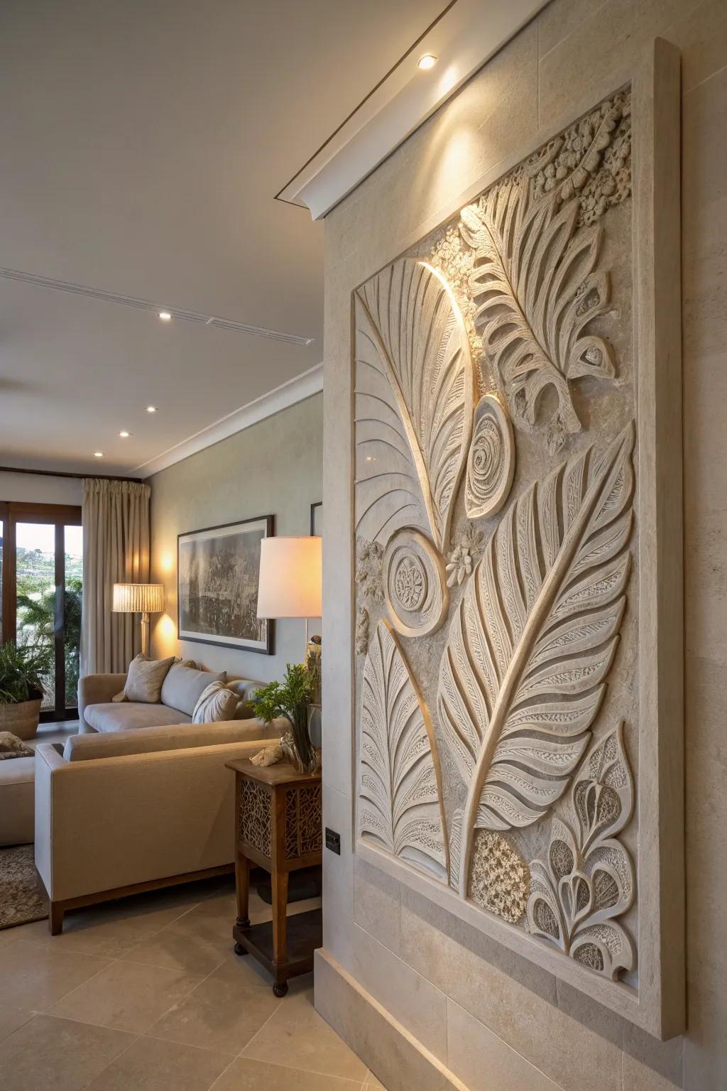 Plaster relief adds depth and interest to a plain wall.