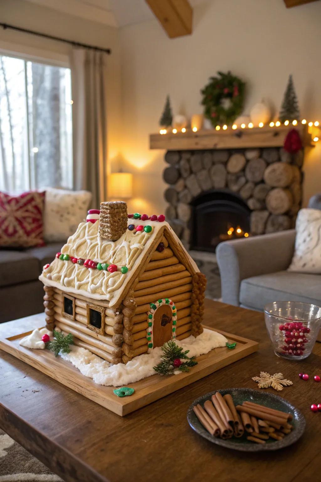 A rustic gingerbread lodge perfect for elves.