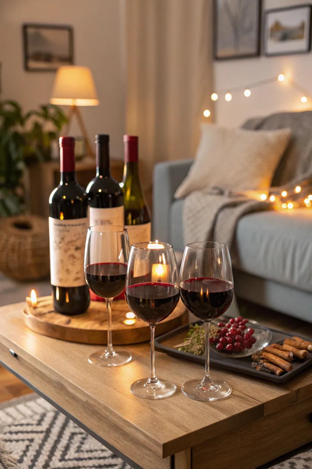 Create a sophisticated ambiance with a home wine tasting event.