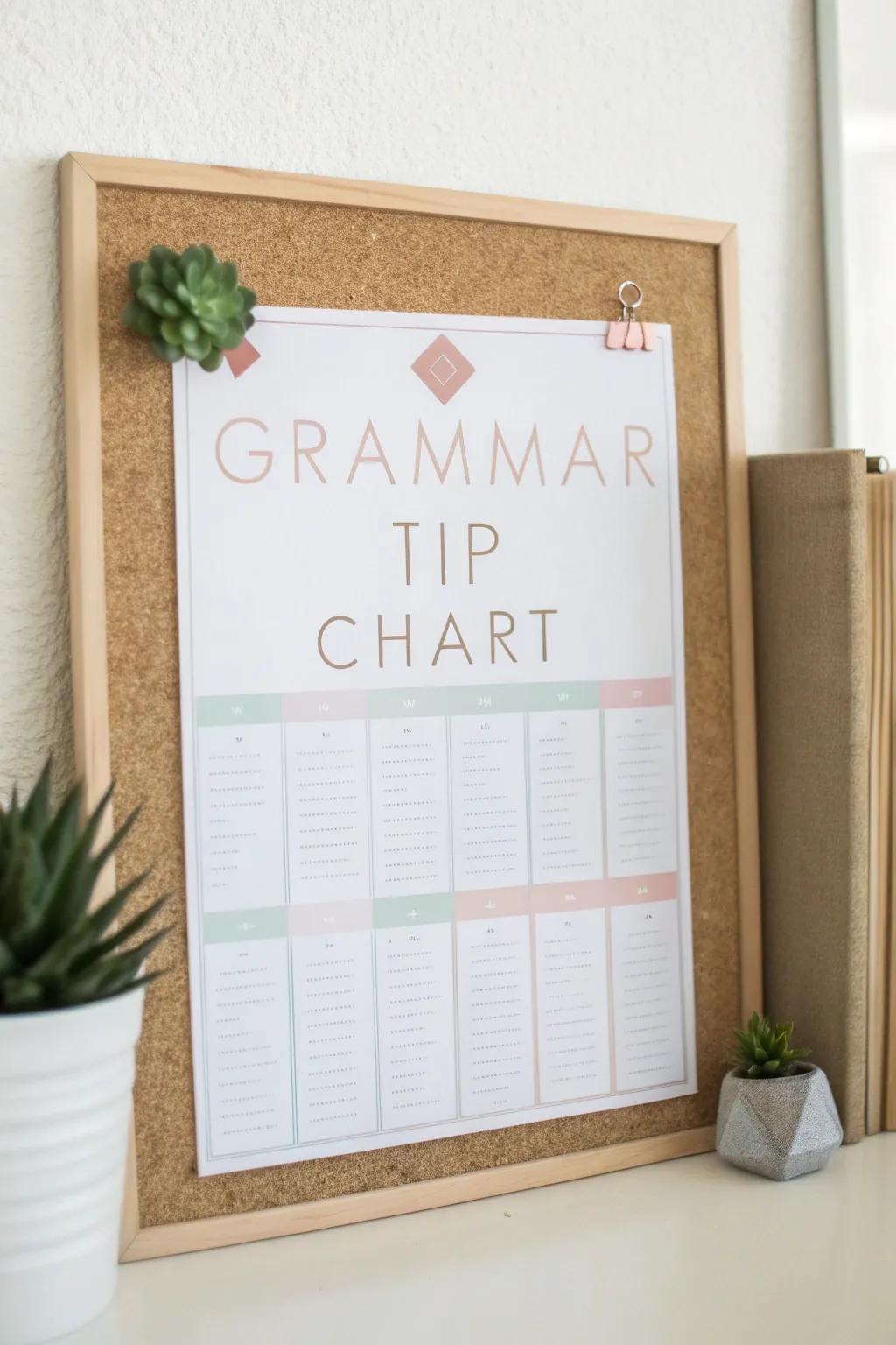Elevate your study space with this charming grammar tip chart, blending minimalist elegance with boho flair.