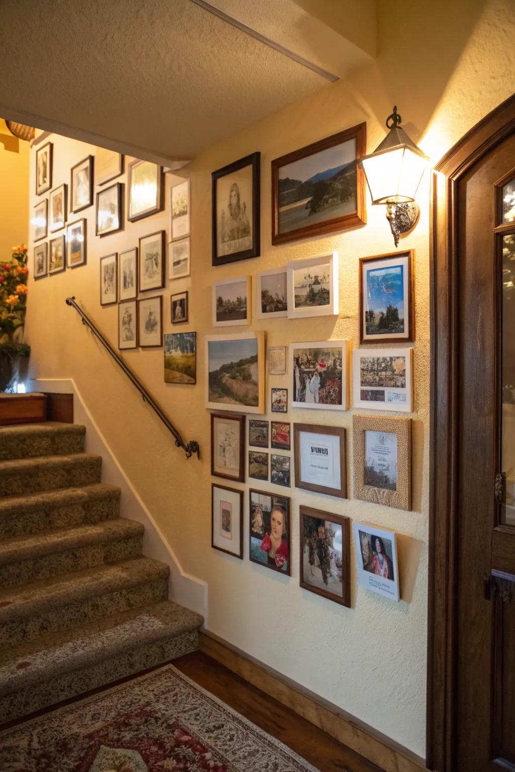 Personal mementos create a heartfelt gallery wall.