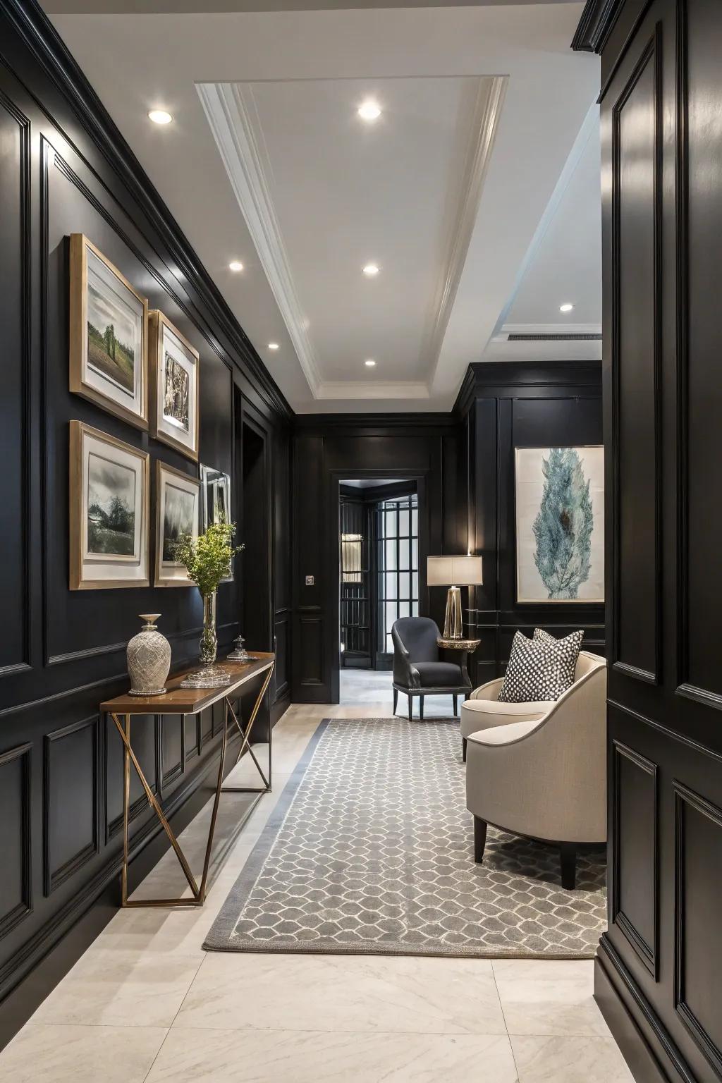 Black wainscoting adds drama and sophistication to your entryway.