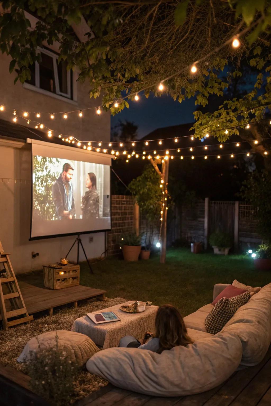 A backyard transformed for a magical movie night