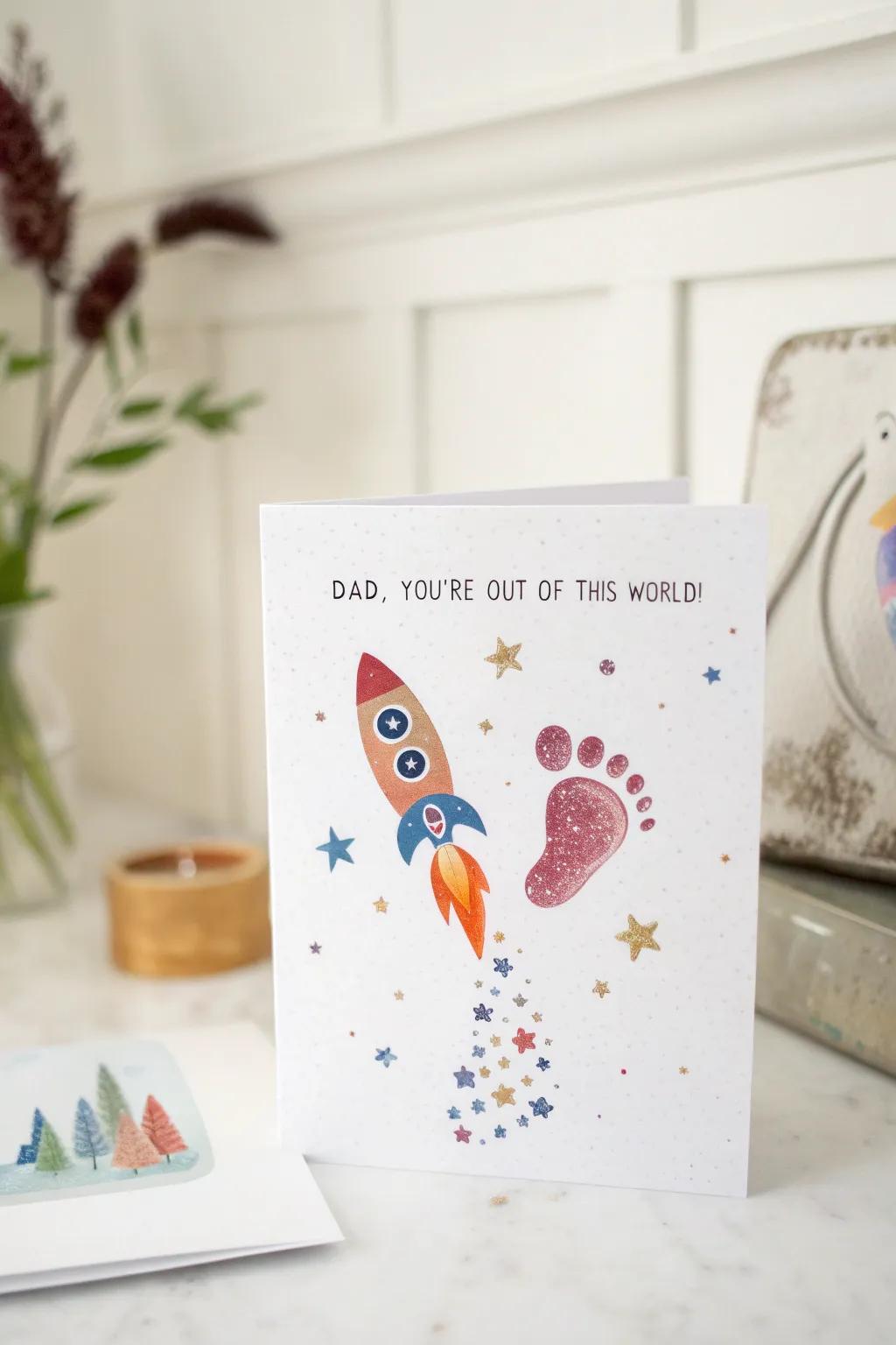 Craft a memory with a footprint rocket card this Father's Day – because Dad deserves a keepsake that's out of this world!