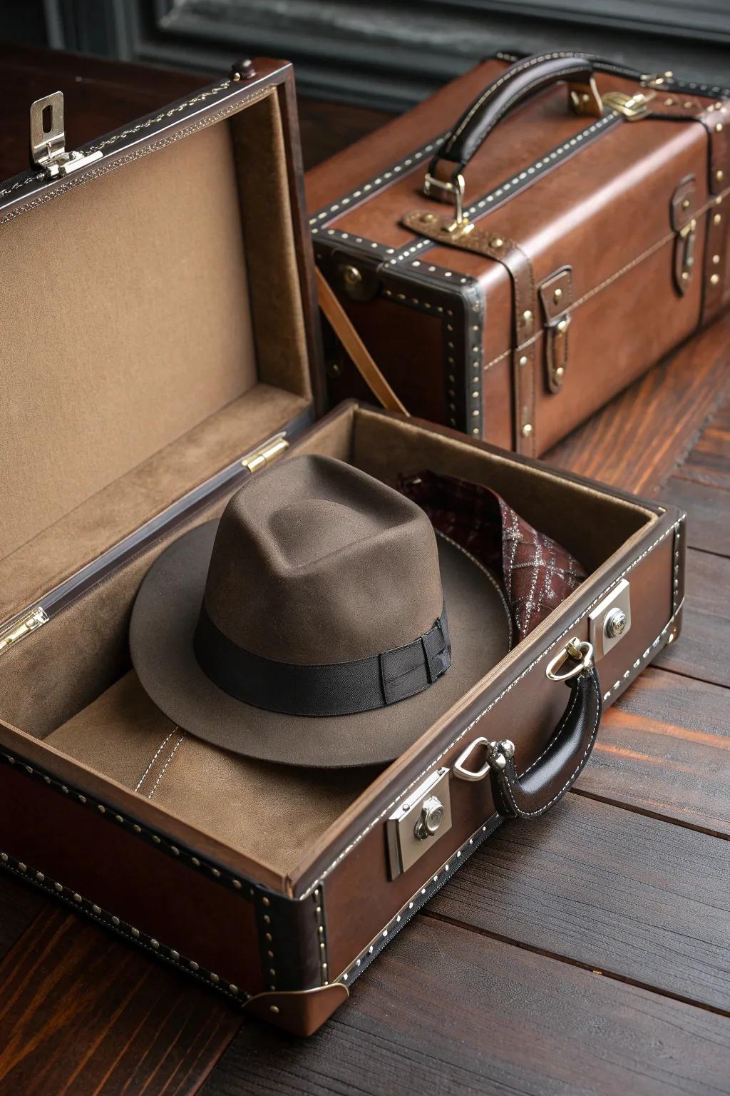 Travel in style: Protect your fedora with this elegant, handcrafted leather case.