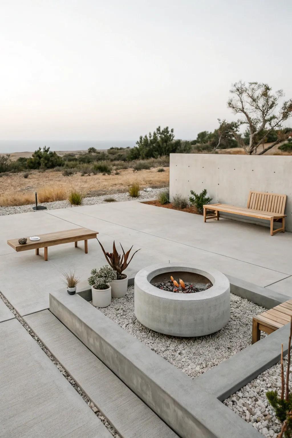 Concrete pads offer a modern and clean look for fire pits.