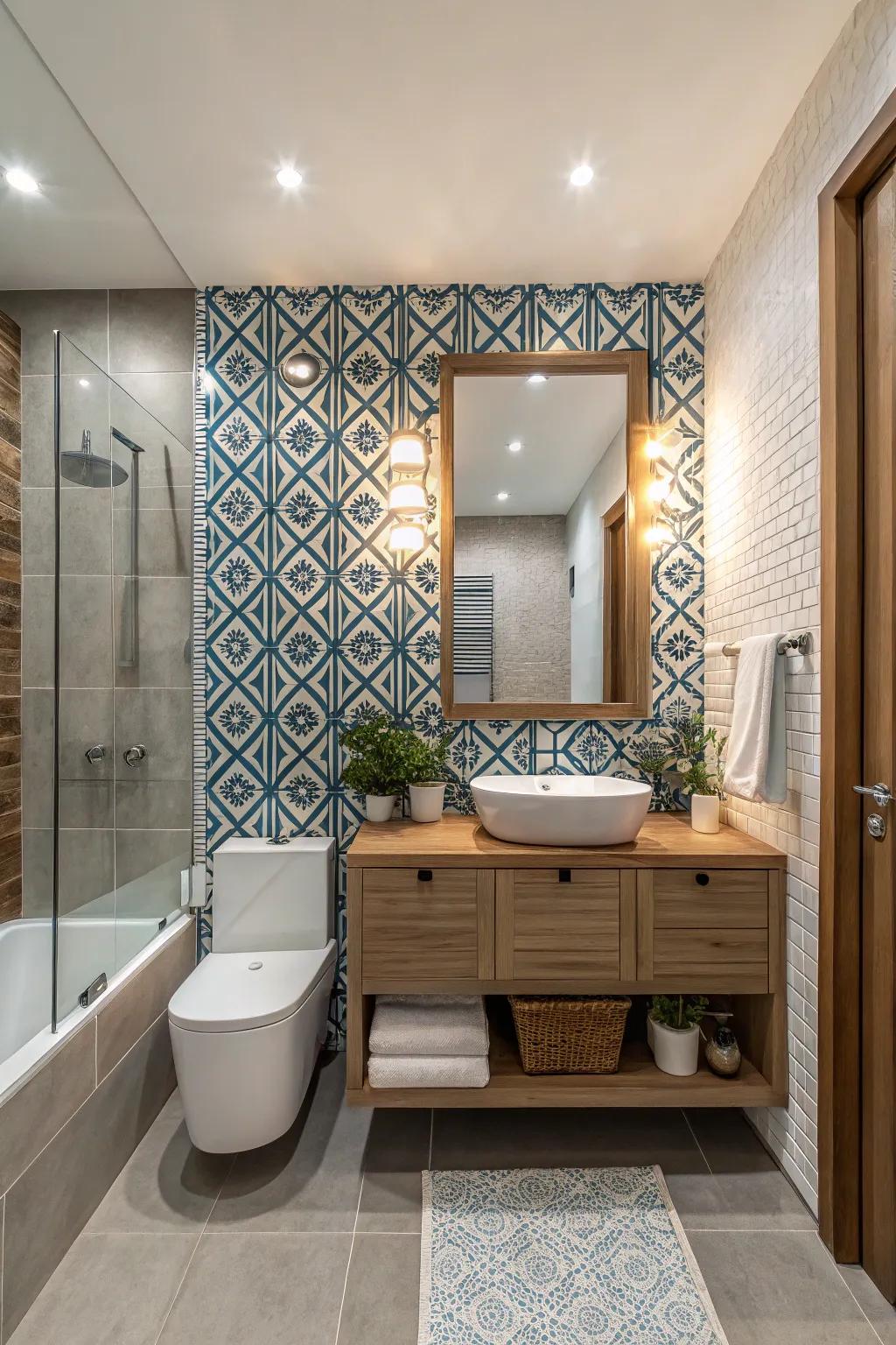 An accent wall that draws attention and adds personality to the bathroom.