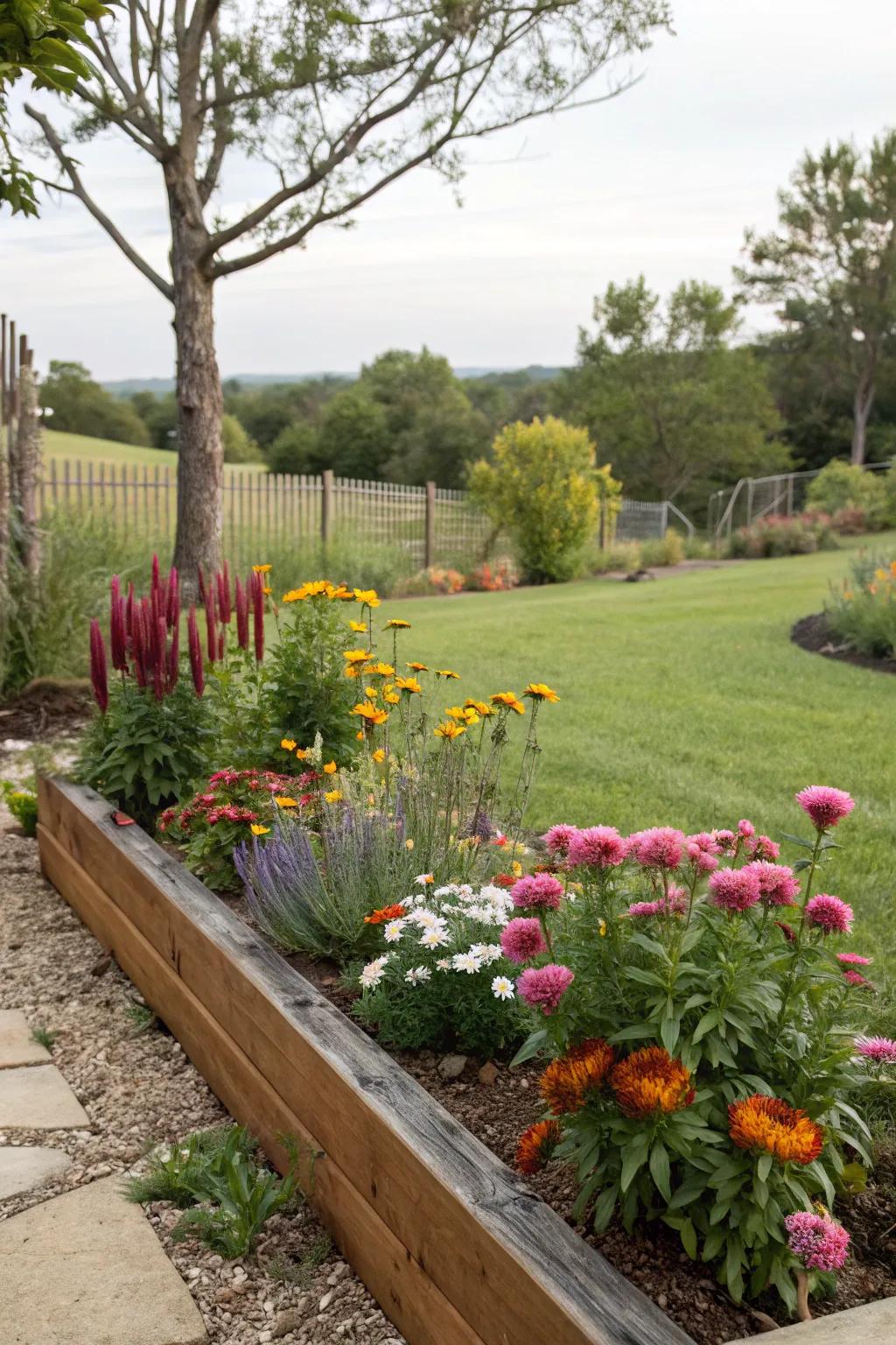 A garden bed flourishing with native flowers.