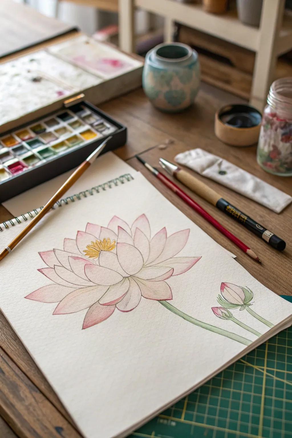 An elegant lotus drawing capturing its serene beauty.