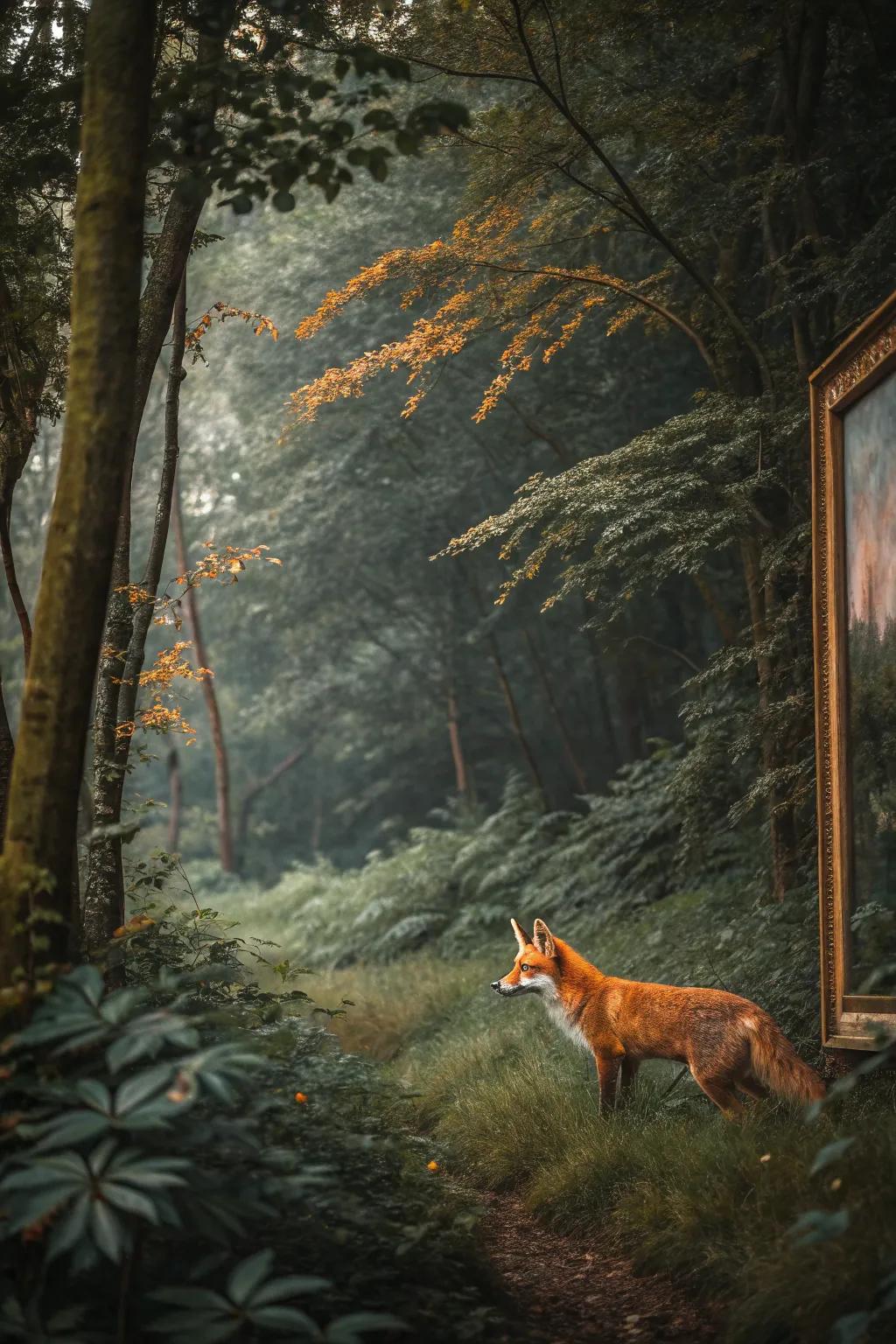 Discover the enchanting allure of the forest with this minimalist fox painting, where nature's simplicity meets artistic elegance.