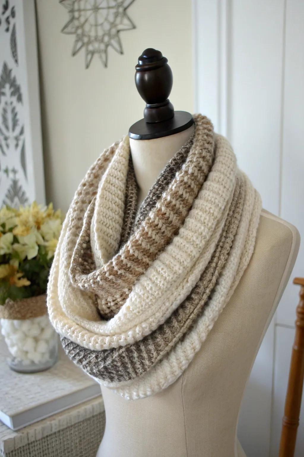 A chunky infinity scarf that blends style with warmth.