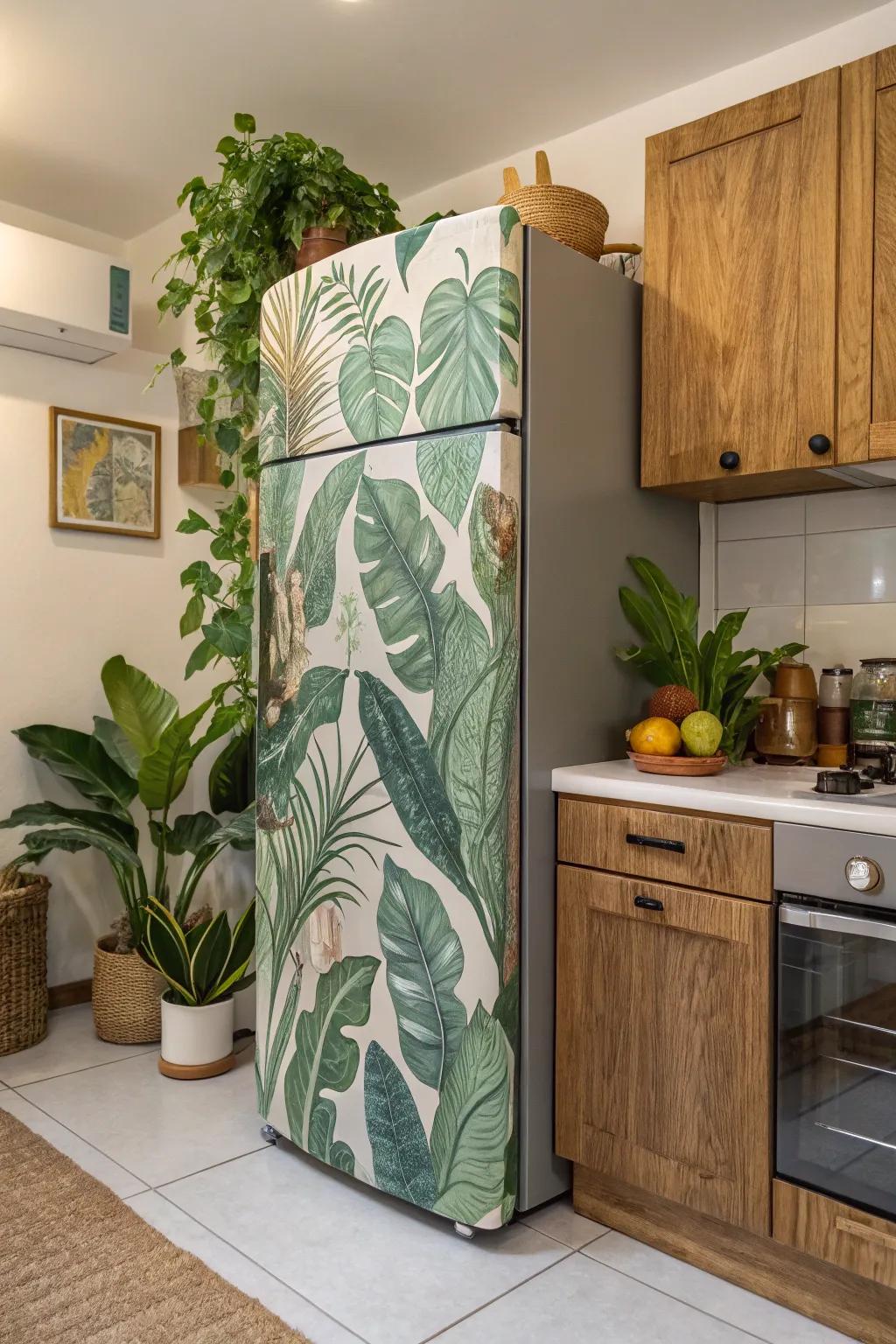 A botanical wrap brings a fresh, natural vibe to your kitchen.