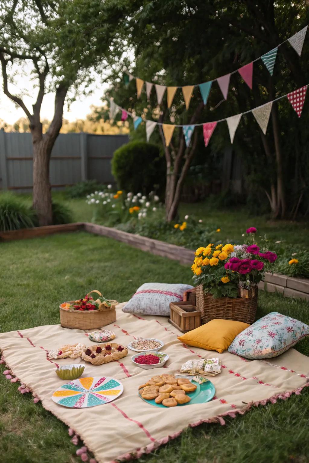 Enjoy a delightful birthday picnic in the comfort of your backyard.