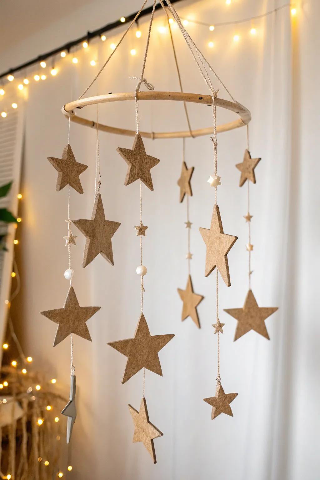 Bring the night sky indoors with this charming starry mobile—perfect for dreamy nights and little explorers.