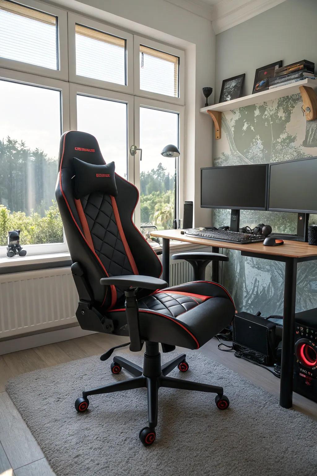 An ergonomic gaming chair that combines comfort with style, perfect for long gaming sessions.