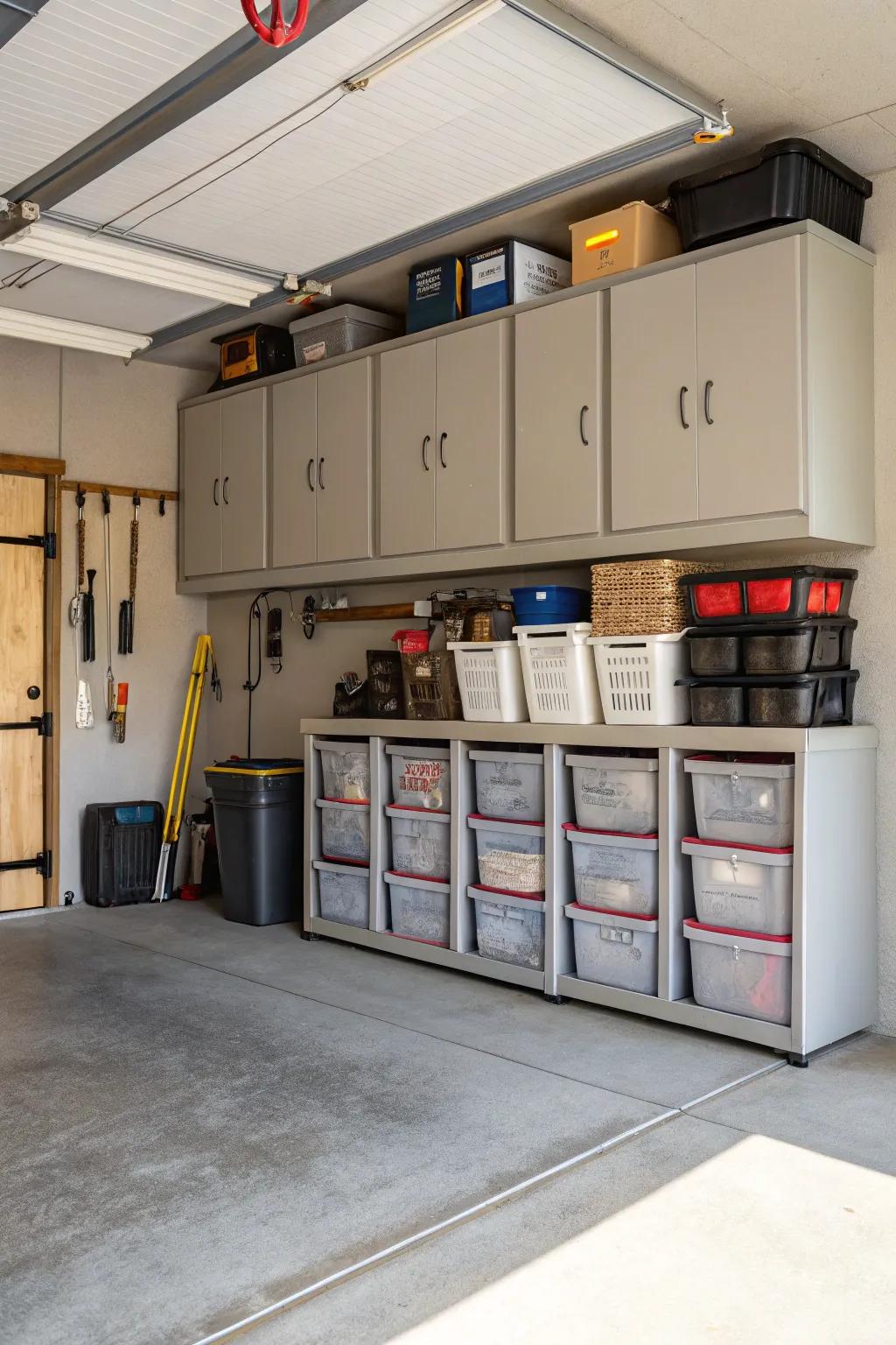 Maximize space with overhead storage solutions.