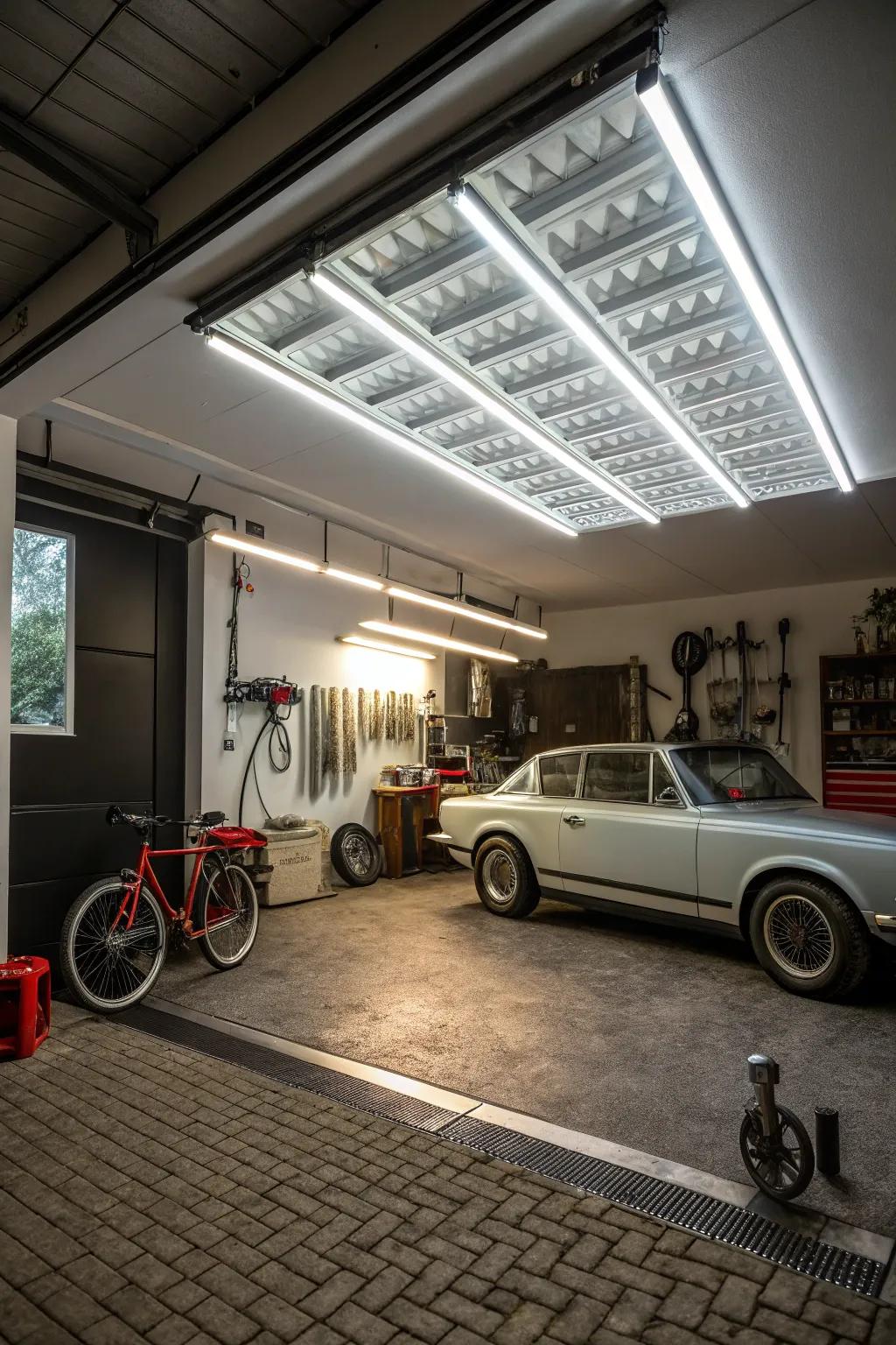 LED ceiling lights offer bright and energy-efficient illumination for any garage.