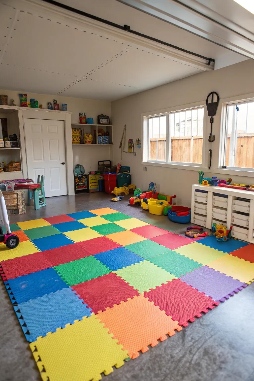 Soft flooring ensures safety and adds a splash of color.