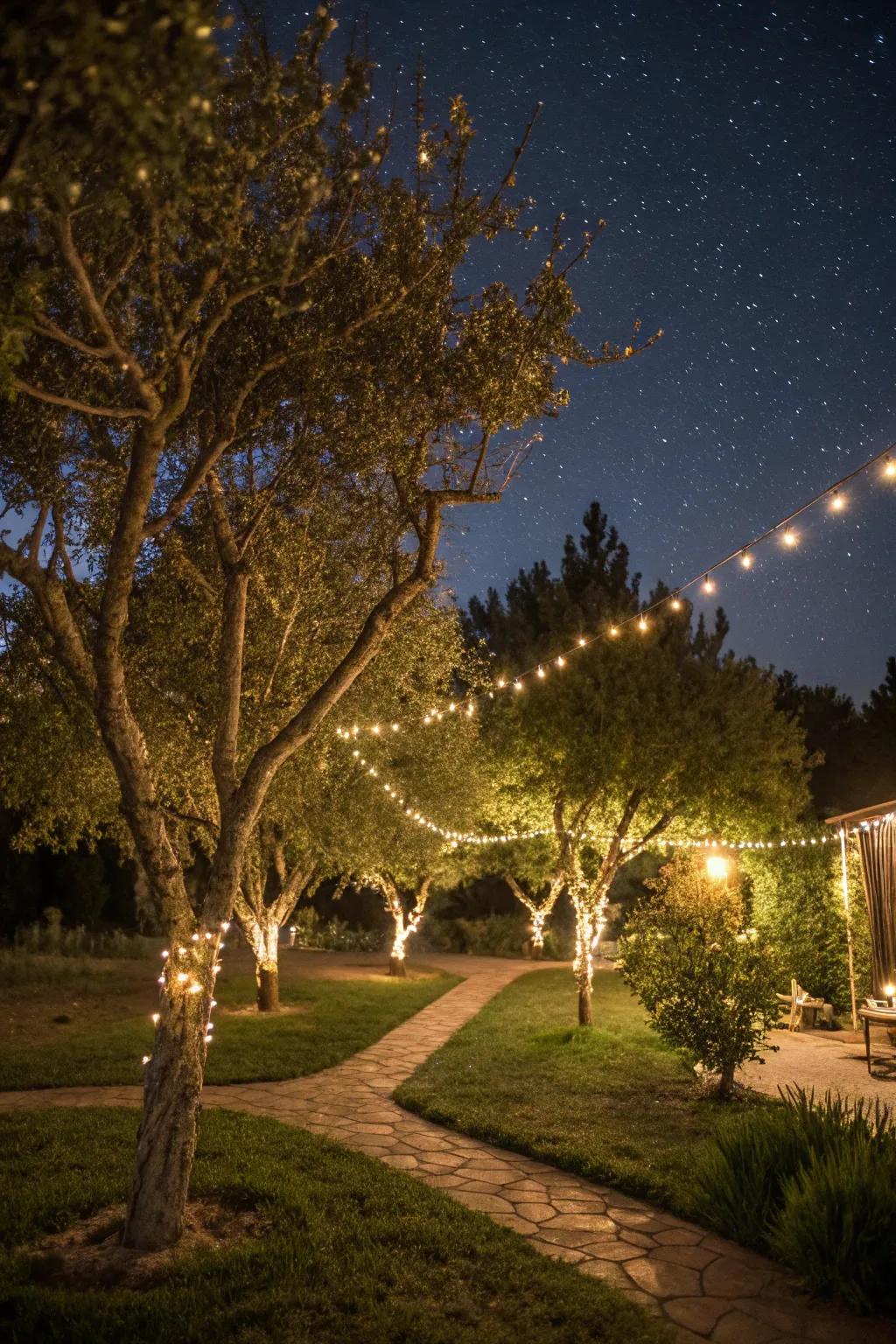 String lights turn your garden into a whimsical wonderland.