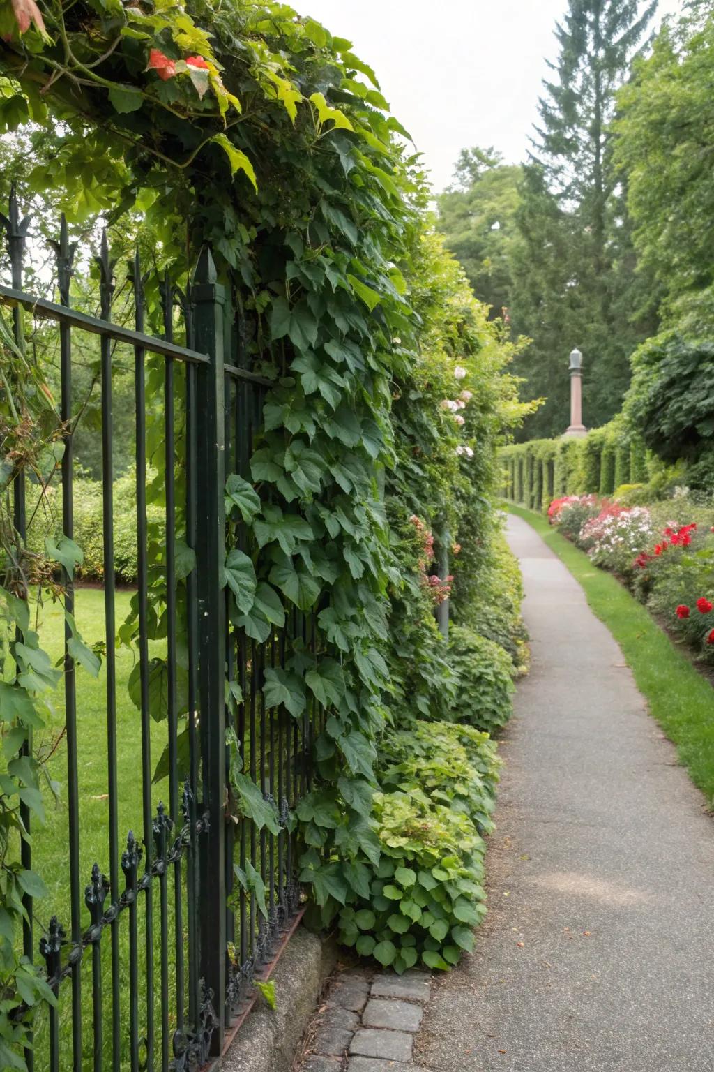 Living wall of climbing plants for a natural privacy solution.