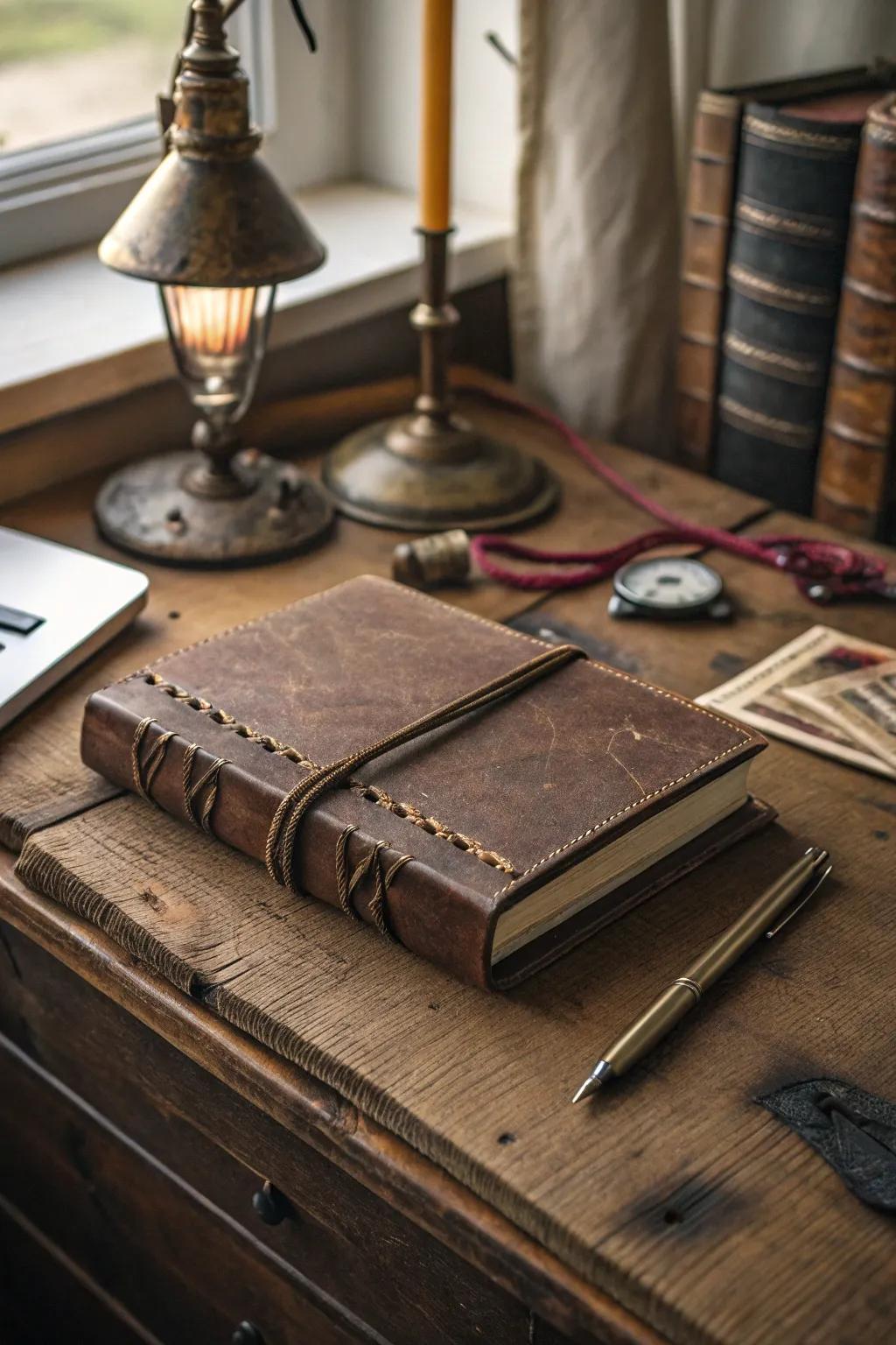 A beautiful handcrafted leather journal for capturing thoughts and ideas.