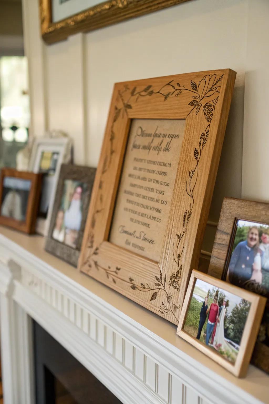 A personalized photo frame keeps beloved memories alive.