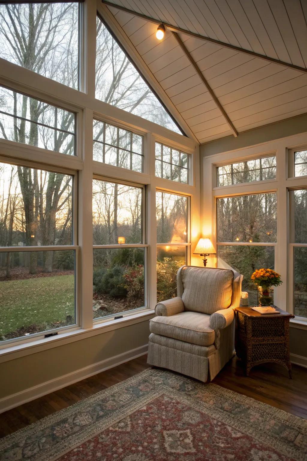 A gable sunroom makes for a perfect reading corner.