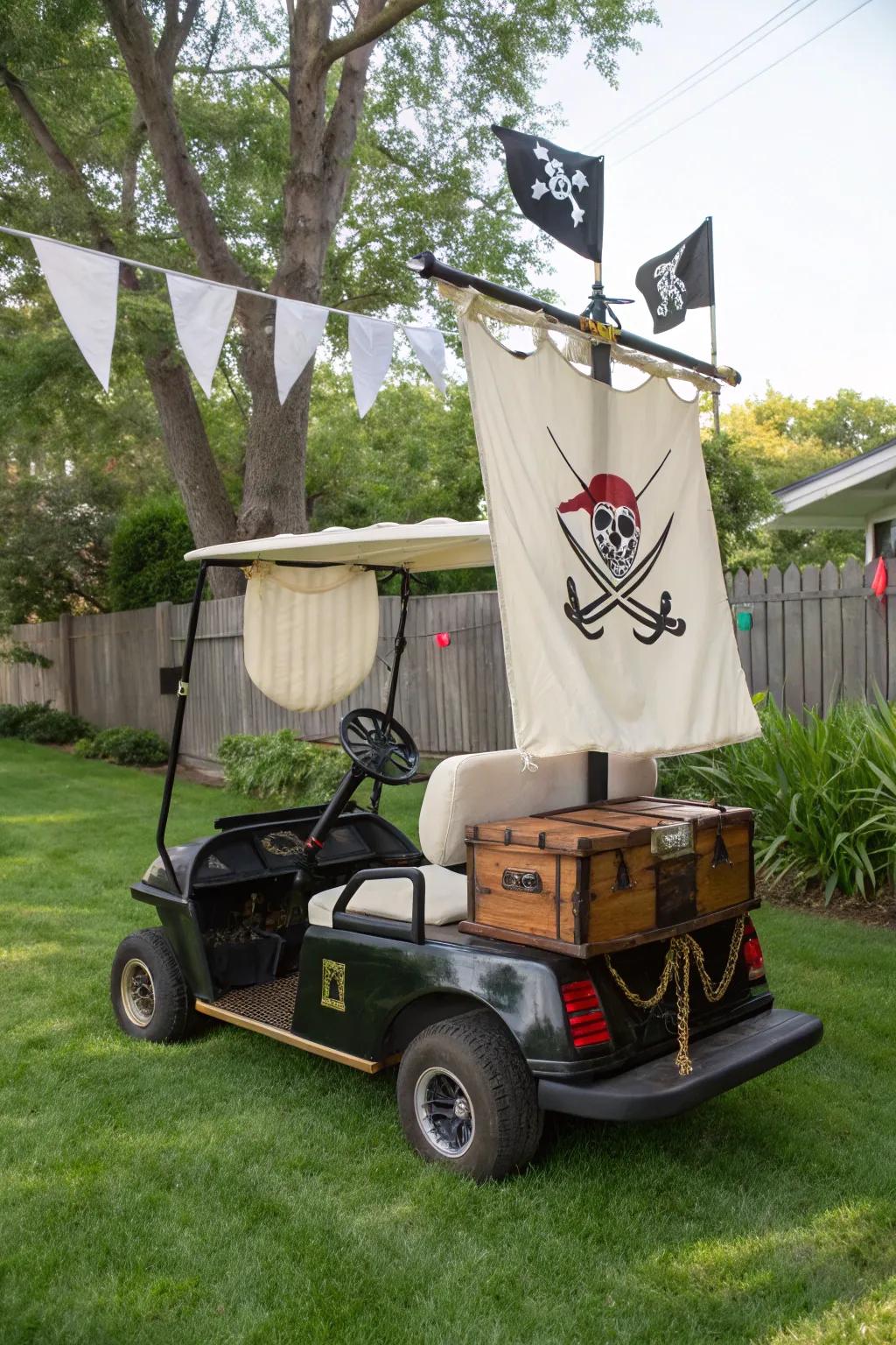 Set sail on a pirate adventure with your golf cart this Halloween.