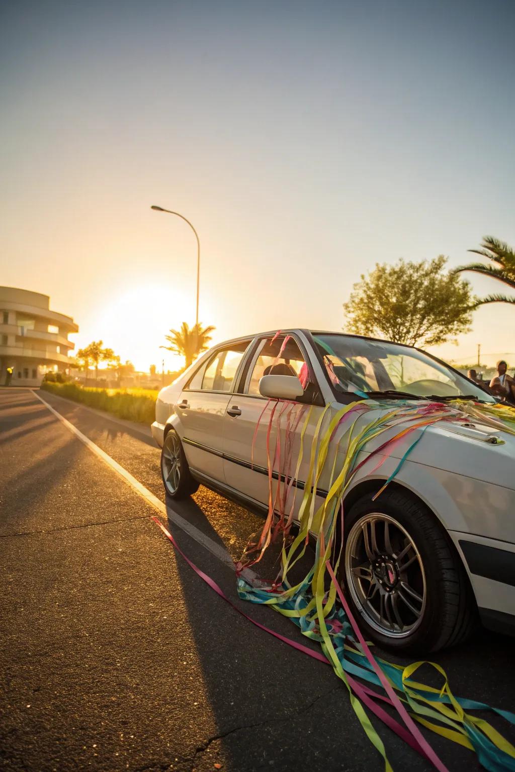 Twisted streamers give cars a dynamic and festive appearance.