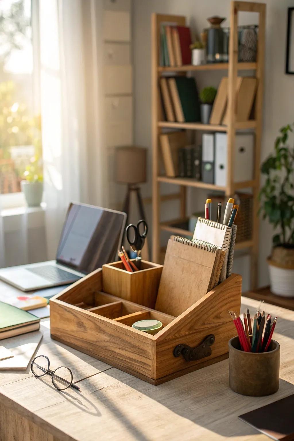 Stylish organization for his new workspace.