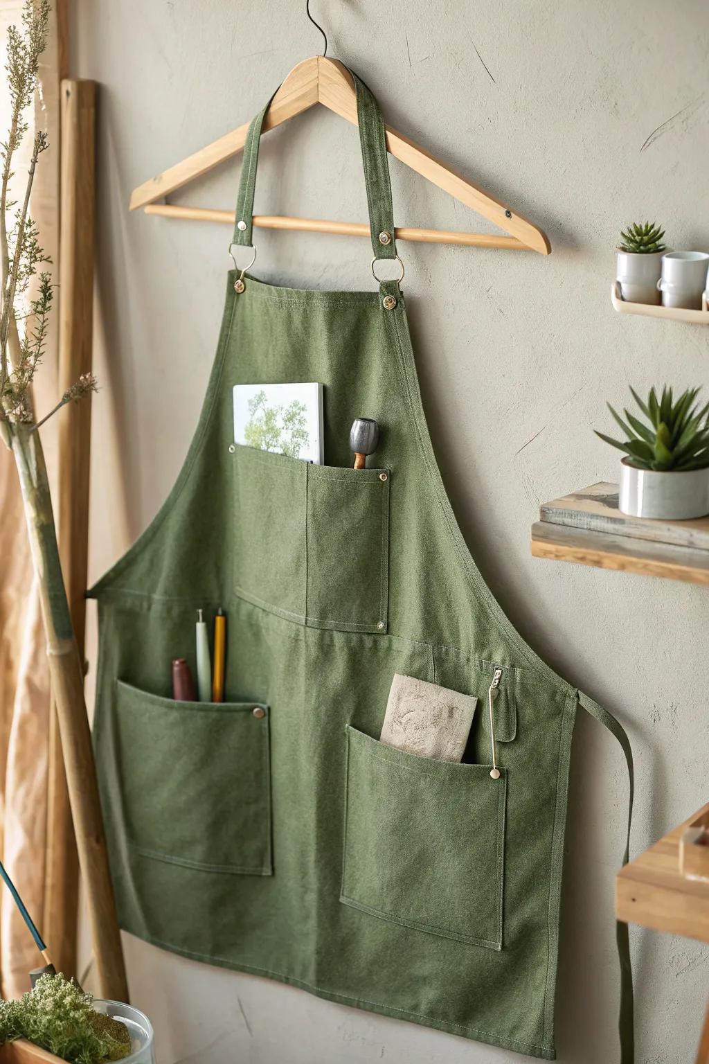 Pocketful of Organization: Where practicality meets whimsy in a charming green apron.