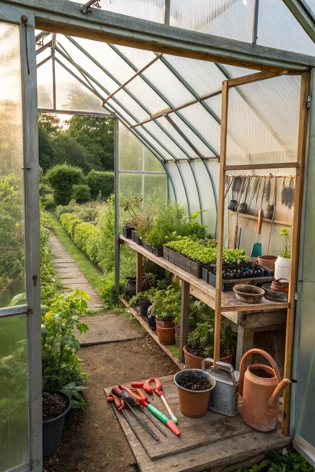 A greenhouse with roll-up sidewalls, providing cross-ventilation for a healthier plant environment.