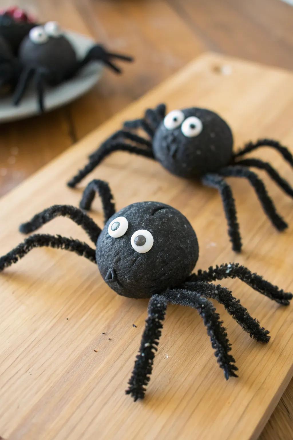 Create a little army of friendly playdough spiders for Halloween.