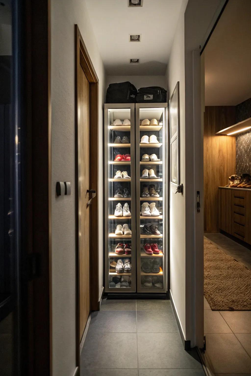 A slim cabinet that saves space while storing shoes.