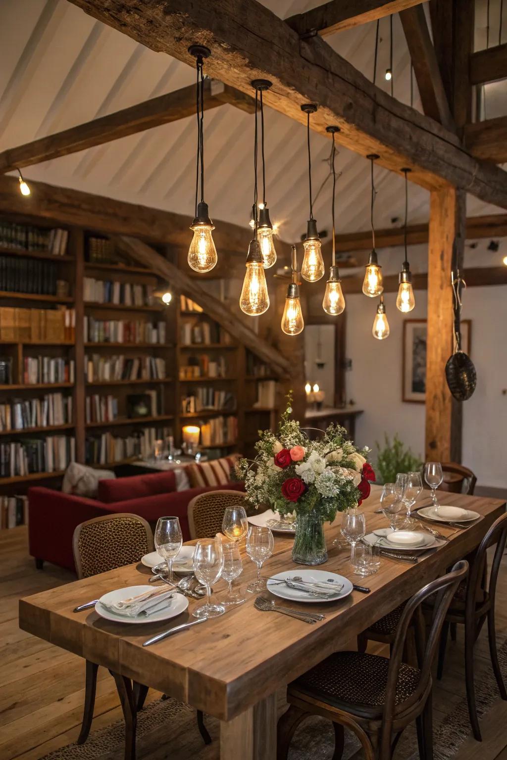 Edison bulbs add elegance and warmth to dining spaces.